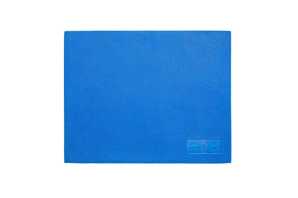 Blue rectangular shaped balance mat with PPP logo in the bottom right corner